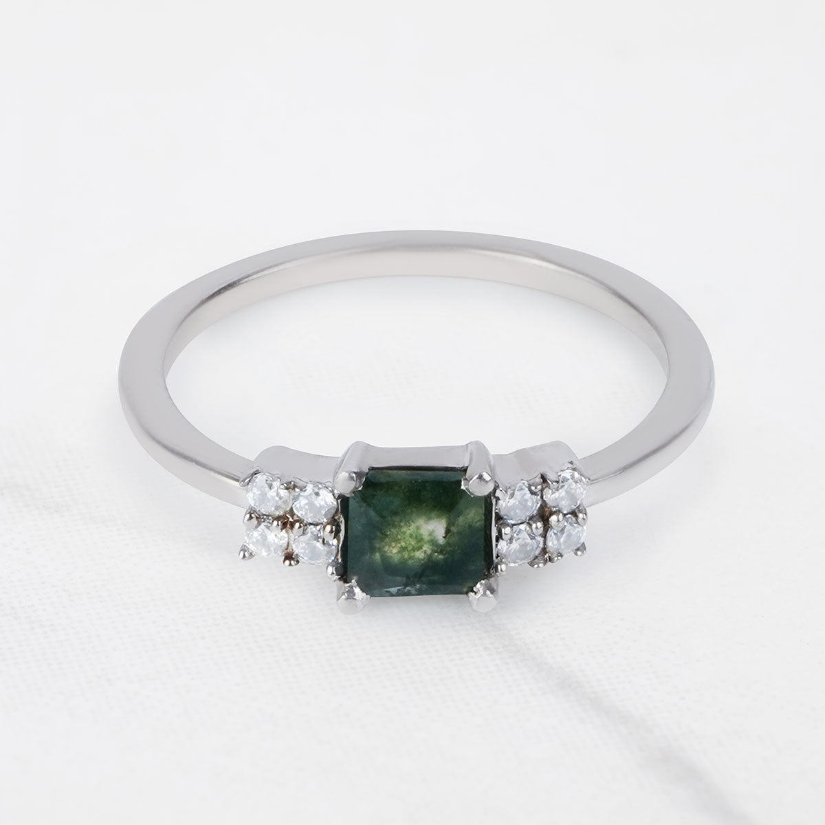 Emerald Cut Moss Agate Ring Healing Gemstone Promise Ring