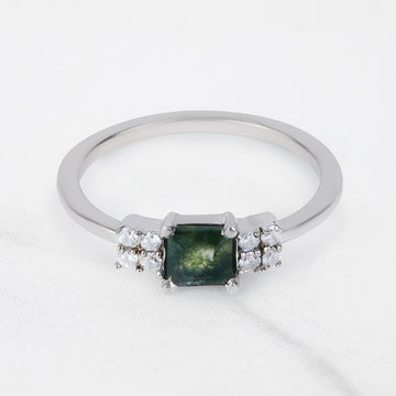 Emerald Cut Moss Agate Ring Healing Gemstone Promise Ring