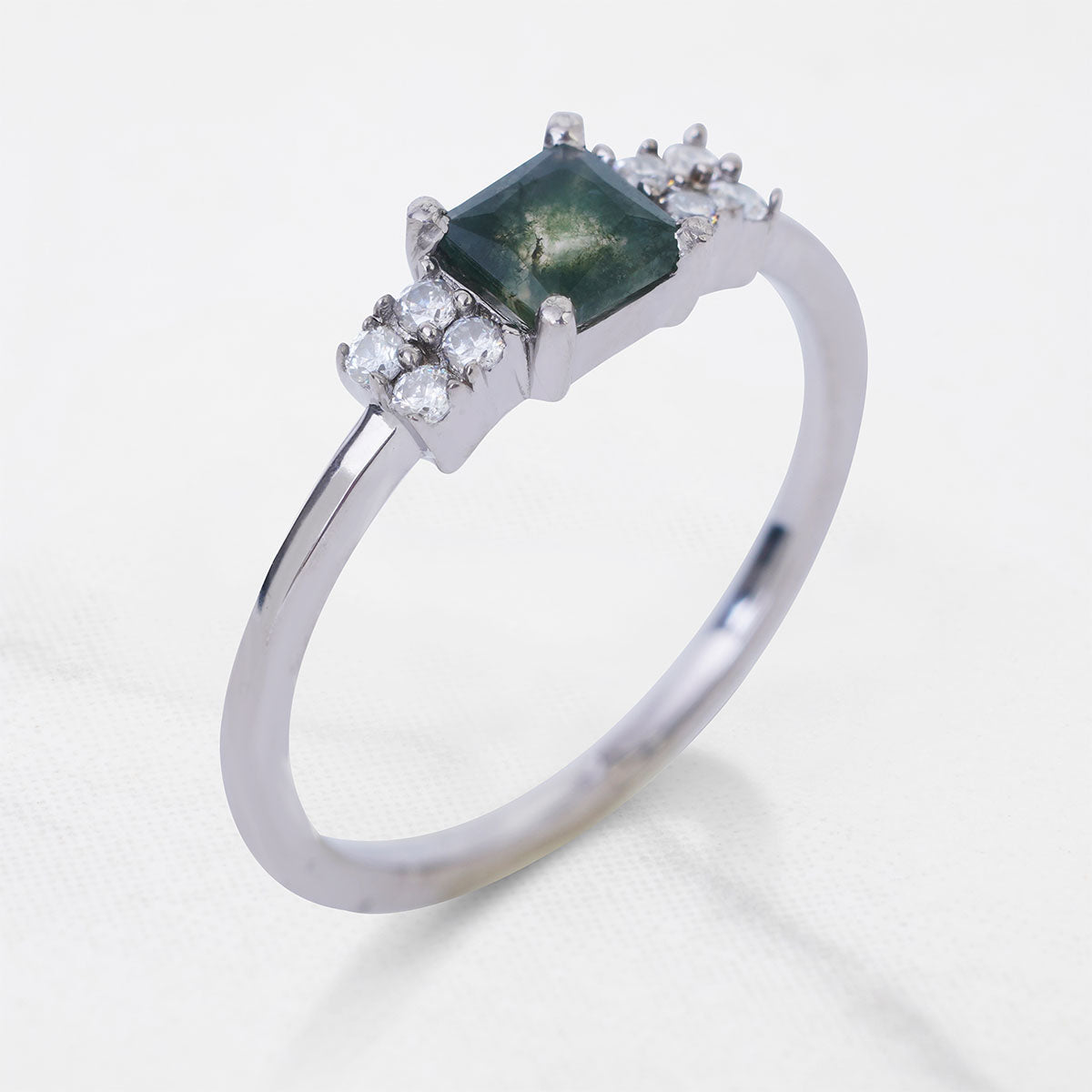 Emerald Cut Moss Agate Ring Healing Gemstone Promise Ring