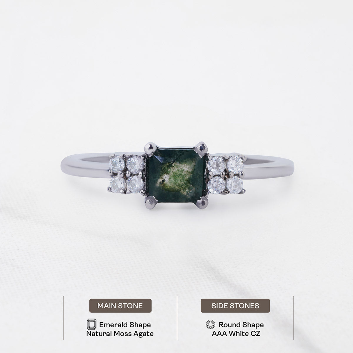 Emerald Cut Moss Agate Ring Healing Gemstone Promise Ring