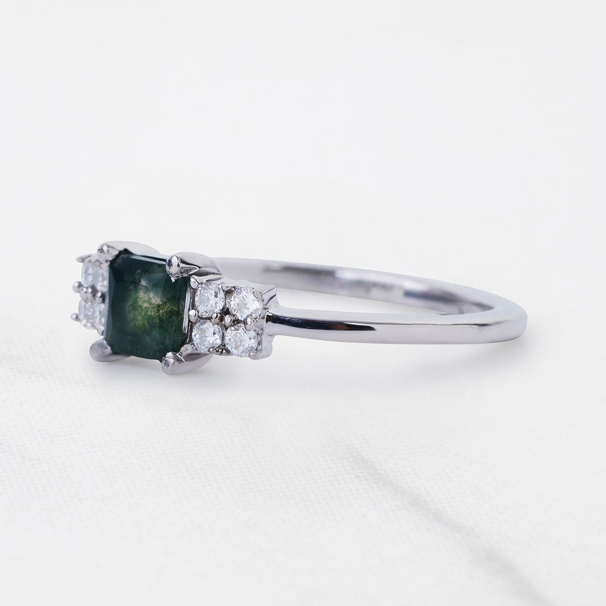 Emerald Cut Moss Agate Ring Healing Gemstone Promise Ring