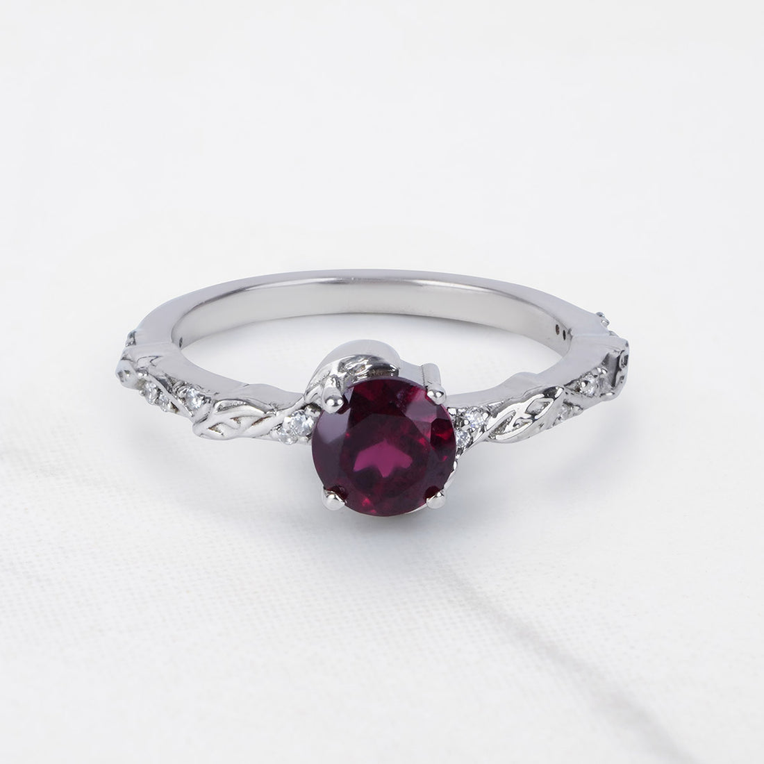 Rhodolite Ring Floral Leaf Nature Inspired Engagement Ring