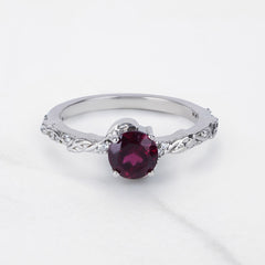 Rhodolite Ring Floral Leaf Nature Inspired Engagement Ring