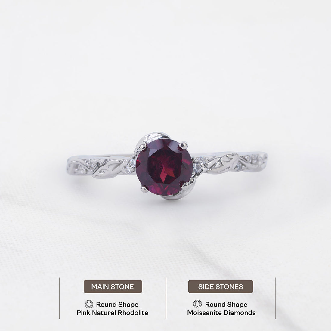 Rhodolite Ring Floral Leaf Nature Inspired Engagement Ring