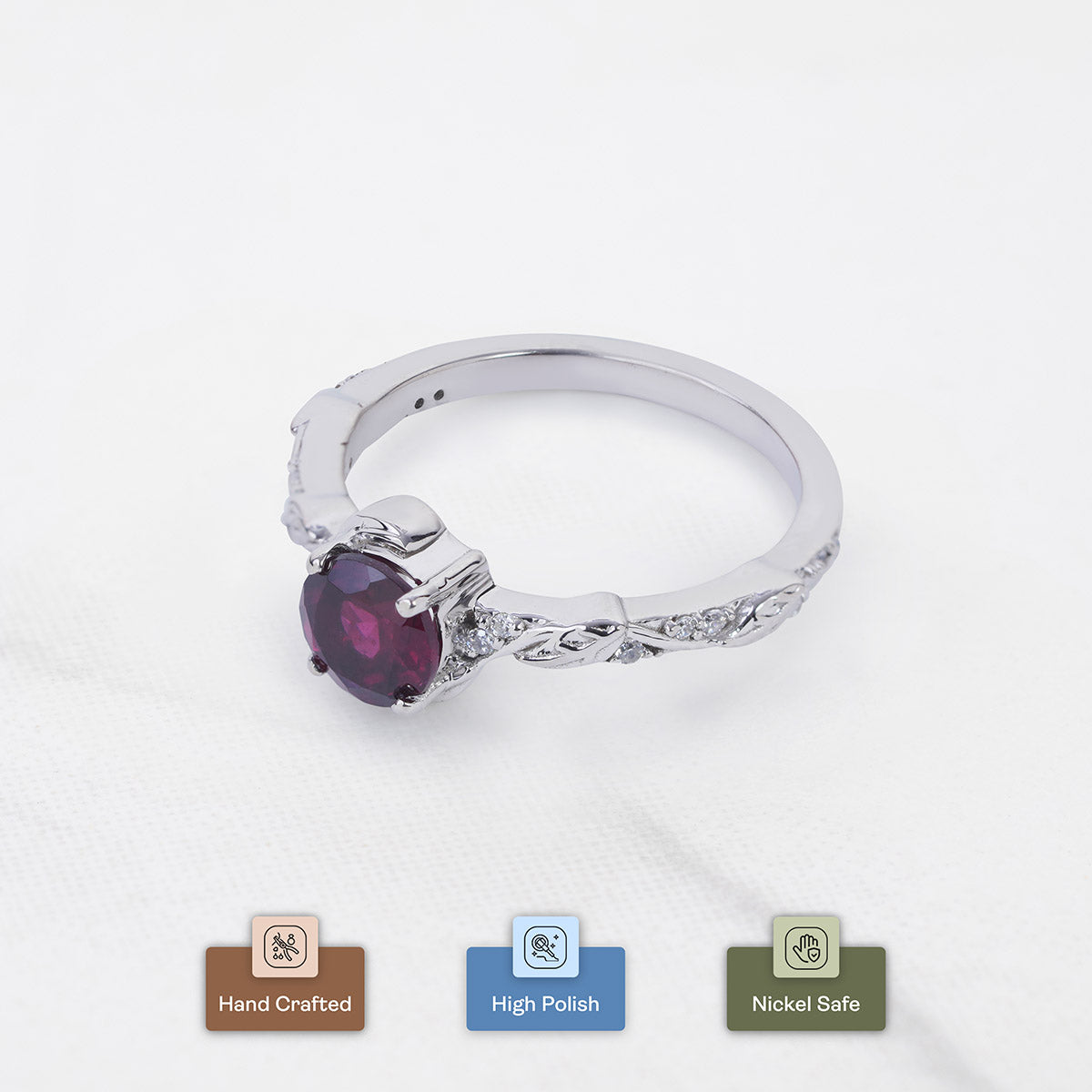 Rhodolite Ring Floral Leaf Nature Inspired Engagement Ring