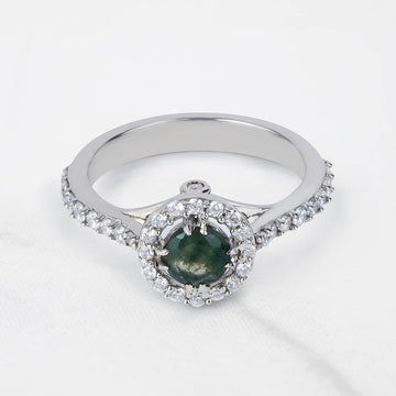 Halo Moss Agate Ring Nature Inspired Womens Engagement Ring