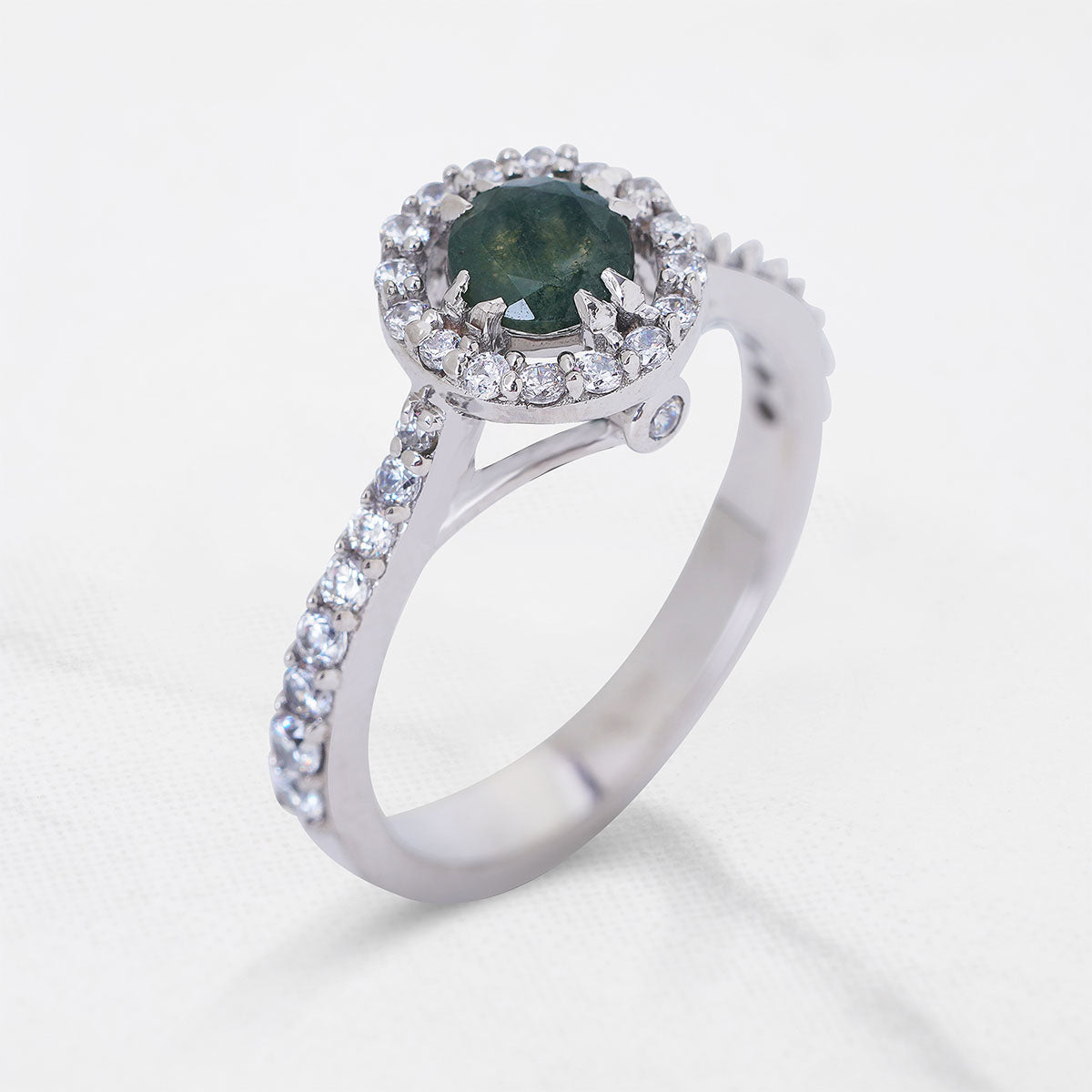 Halo Moss Agate Ring Nature Inspired Womens Engagement Ring