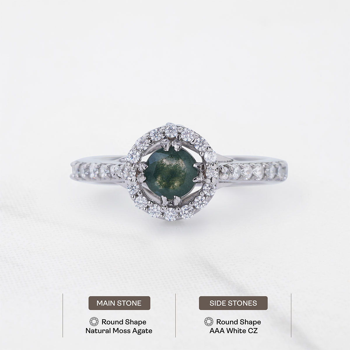 Halo Moss Agate Ring Nature Inspired Womens Engagement Ring