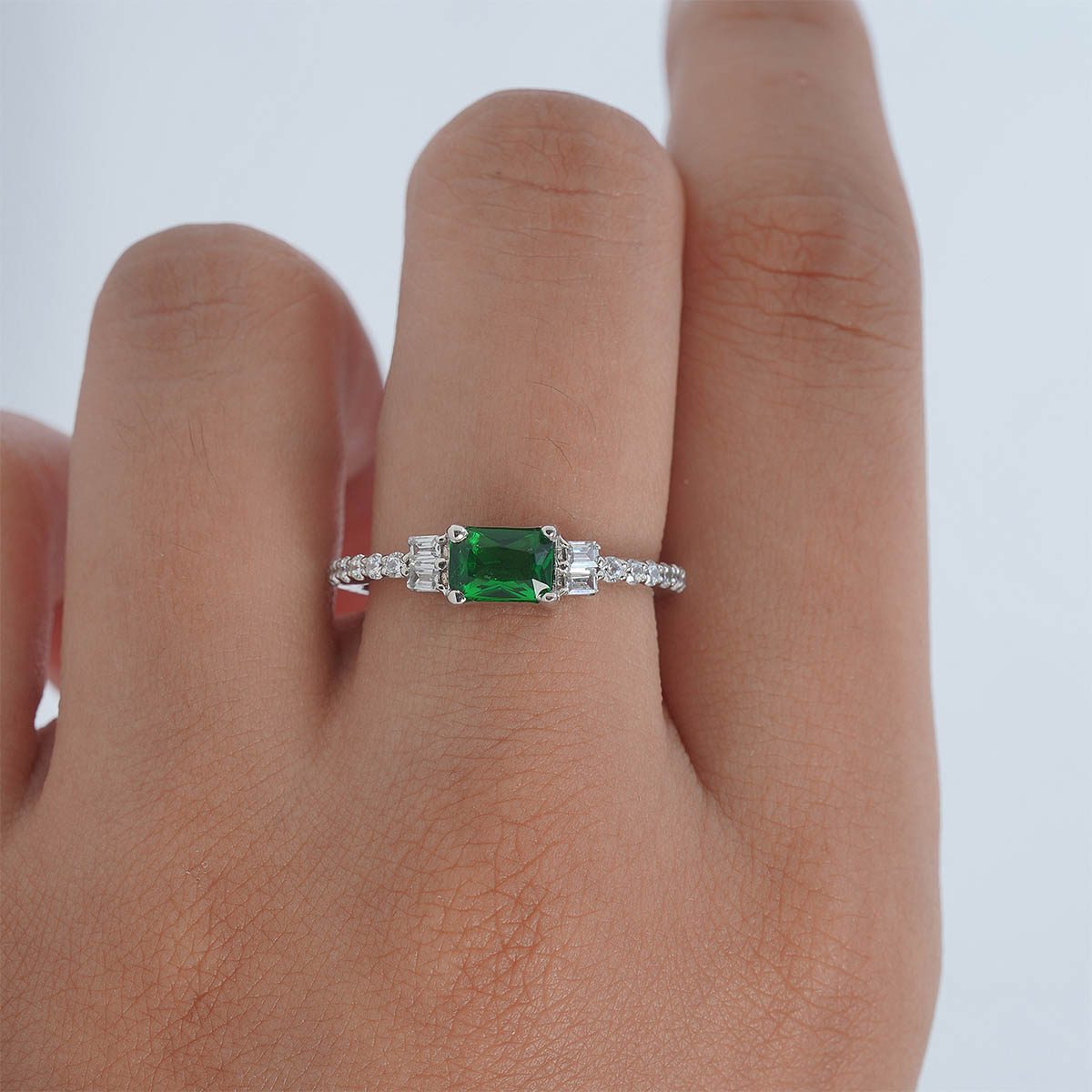 Synthetic Emerald Ring Minimalist Promise Engagement Rings