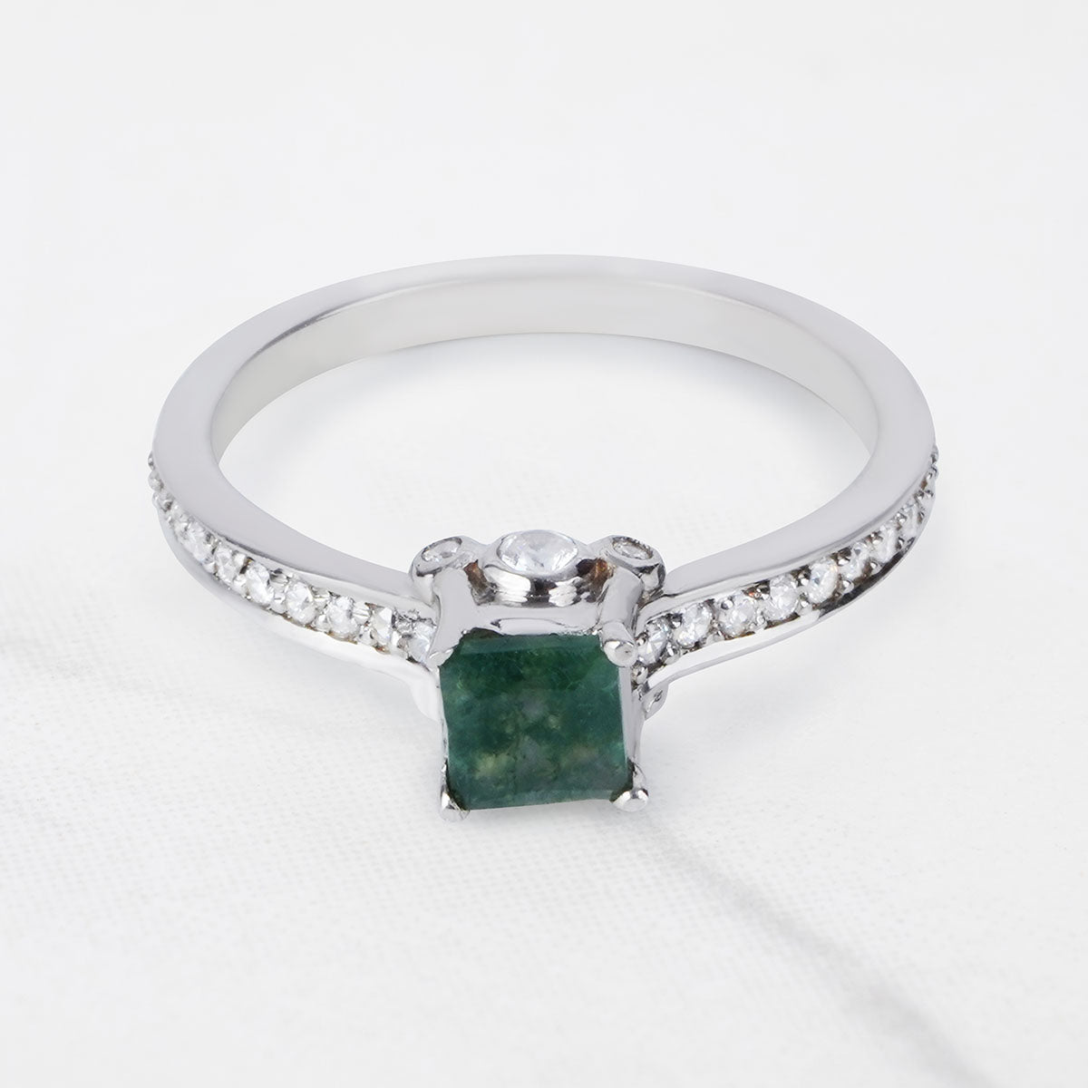 Princess Cut Moss Agate Ring Healing Gemstone Promise Ring