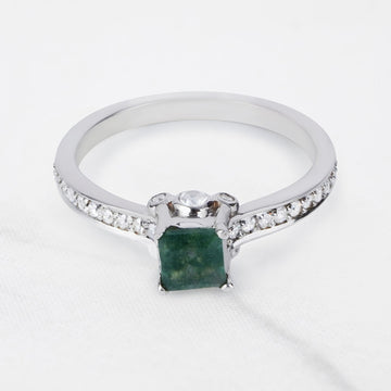Princess Cut Moss Agate Ring Healing Gemstone Promise Ring