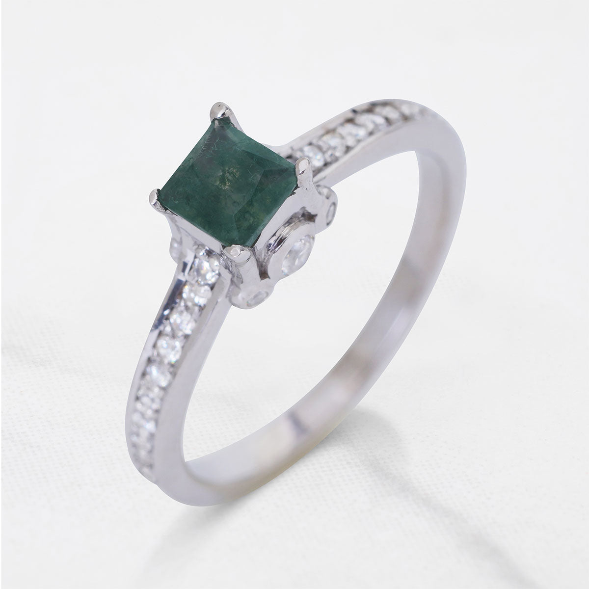 Princess Cut Moss Agate Ring Healing Gemstone Promise Ring