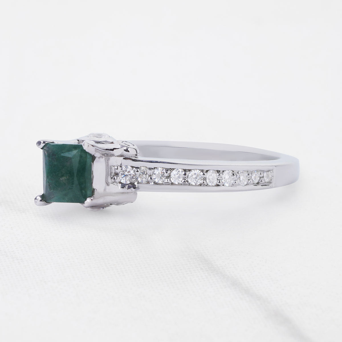 Princess Cut Moss Agate Ring Healing Gemstone Promise Ring