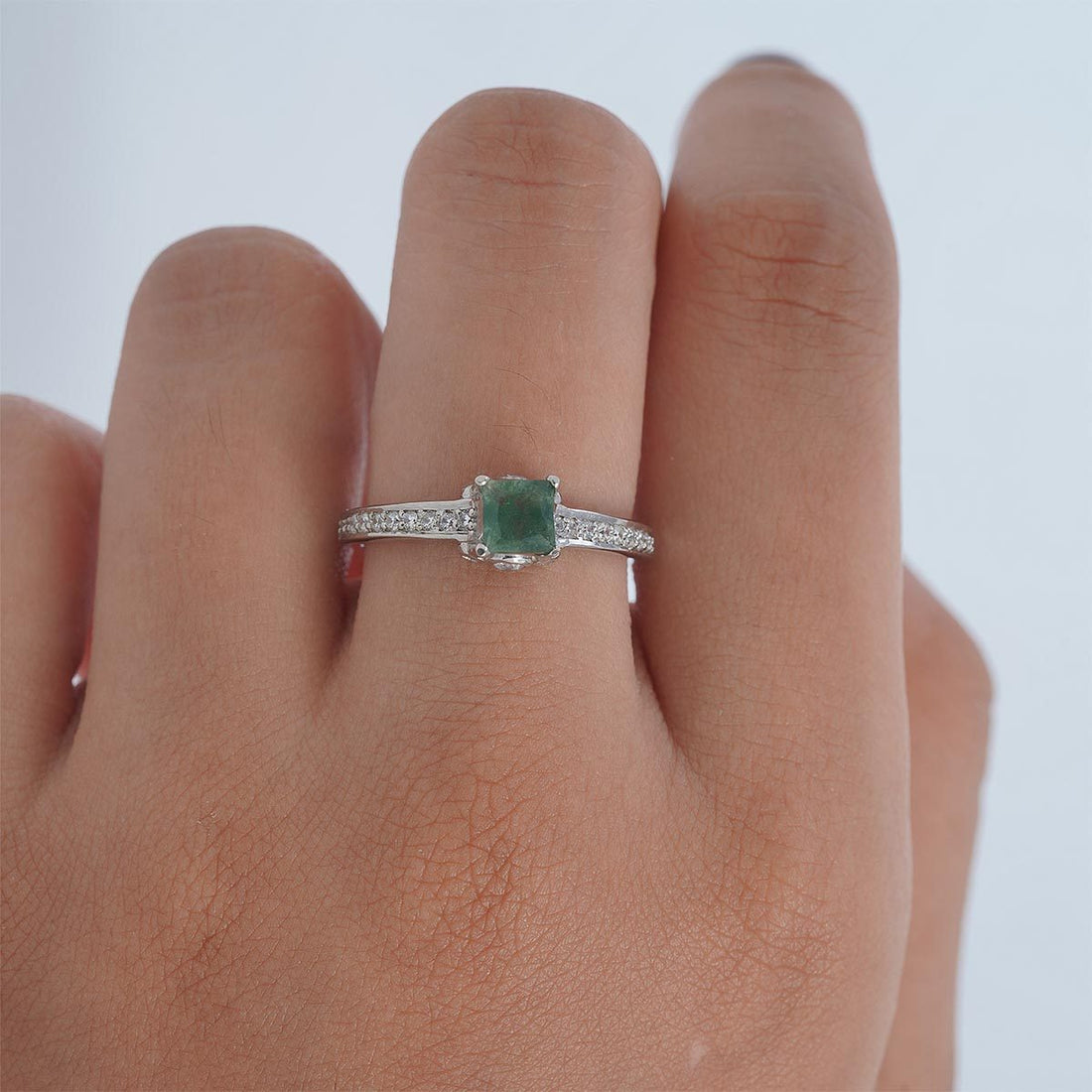 Princess Cut Moss Agate Ring Healing Gemstone Promise Ring