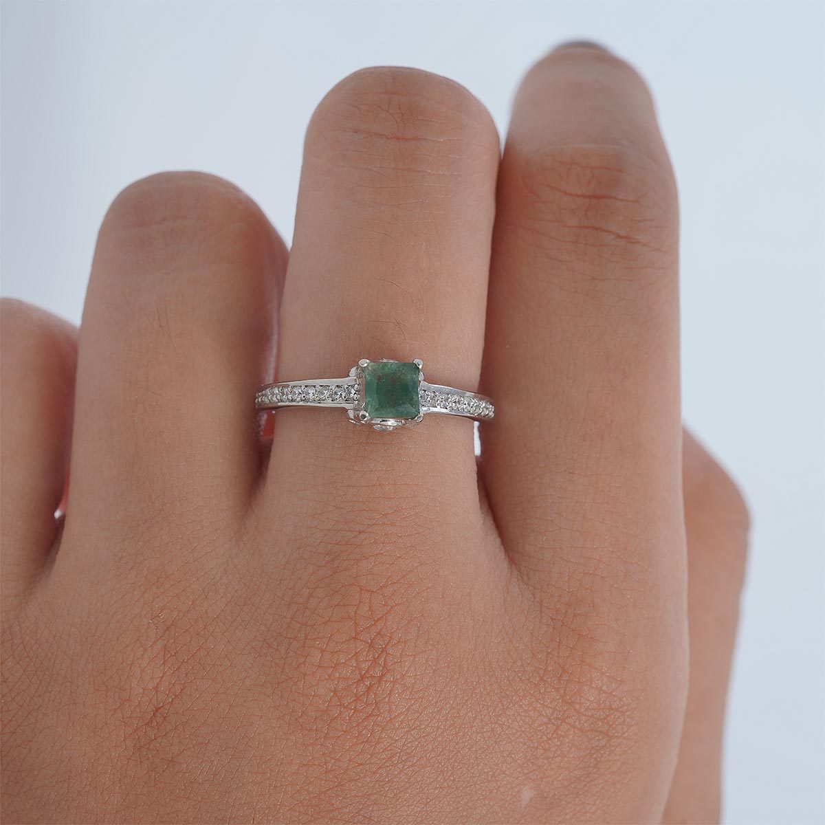Princess Cut Moss Agate Ring Healing Gemstone Promise Ring