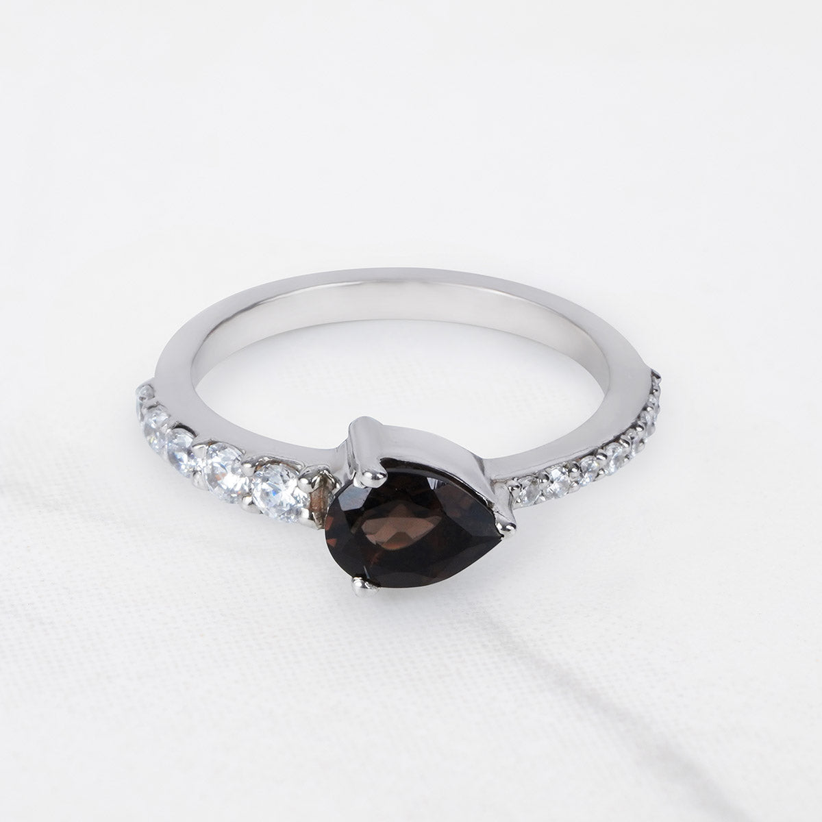Teardrop Smoky Quartz Ring 14k White Gold Promise Ring for Her