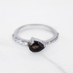 Teardrop Smoky Quartz Ring 14k White Gold Promise Ring for Her