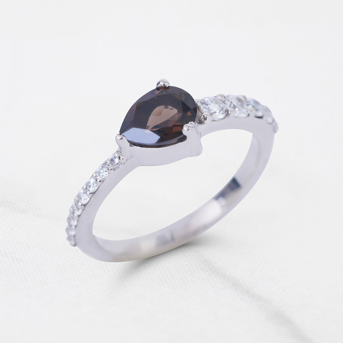 Teardrop Smoky Quartz Ring 14k White Gold Promise Ring for Her
