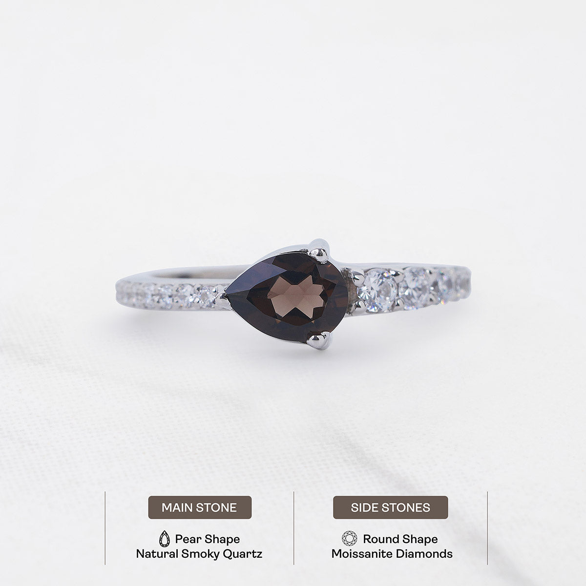 Teardrop Smoky Quartz Ring 14k White Gold Promise Ring for Her