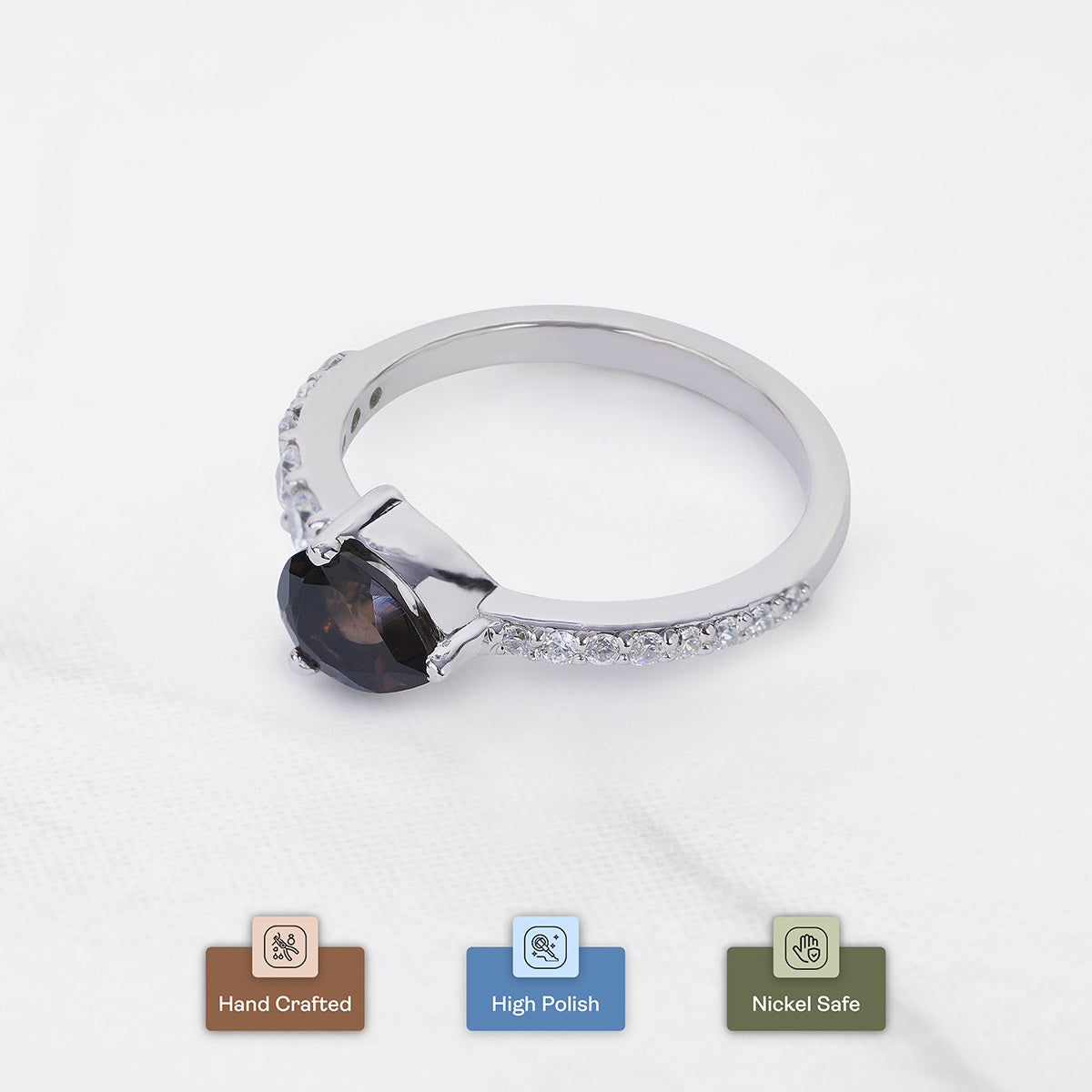 Teardrop Smoky Quartz Ring 14k White Gold Promise Ring for Her