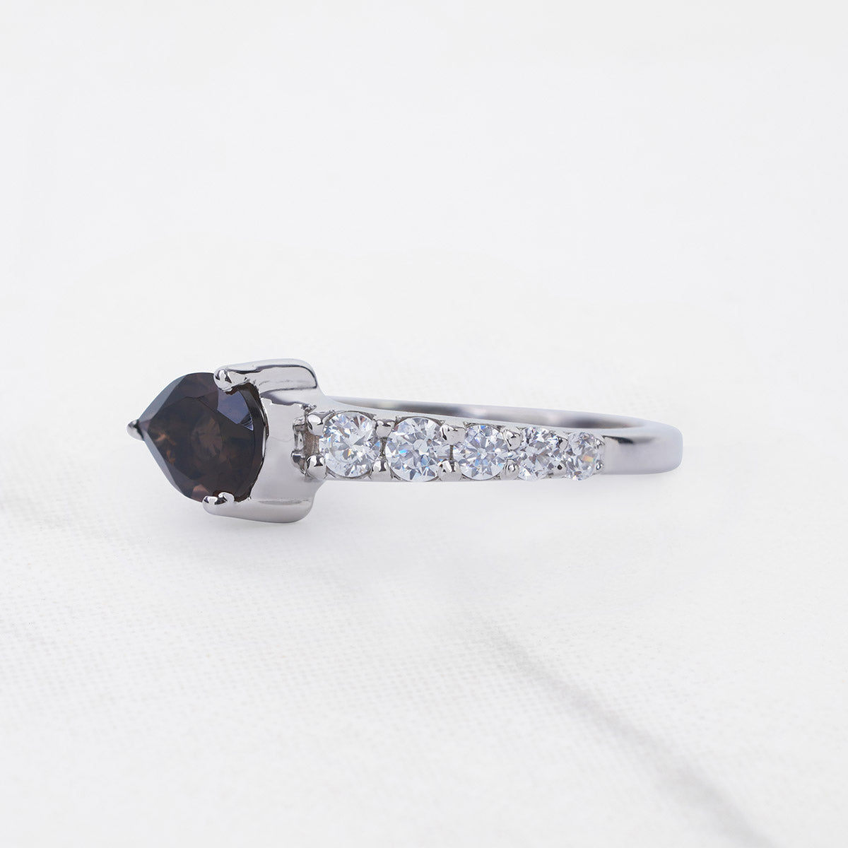Teardrop Smoky Quartz Ring 14k White Gold Promise Ring for Her