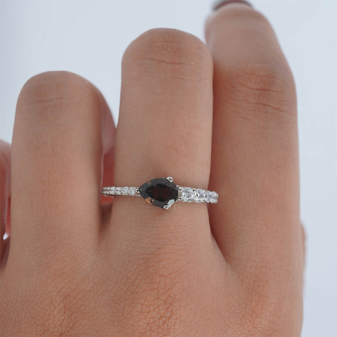 Teardrop Smoky Quartz Ring 14k White Gold Promise Ring for Her