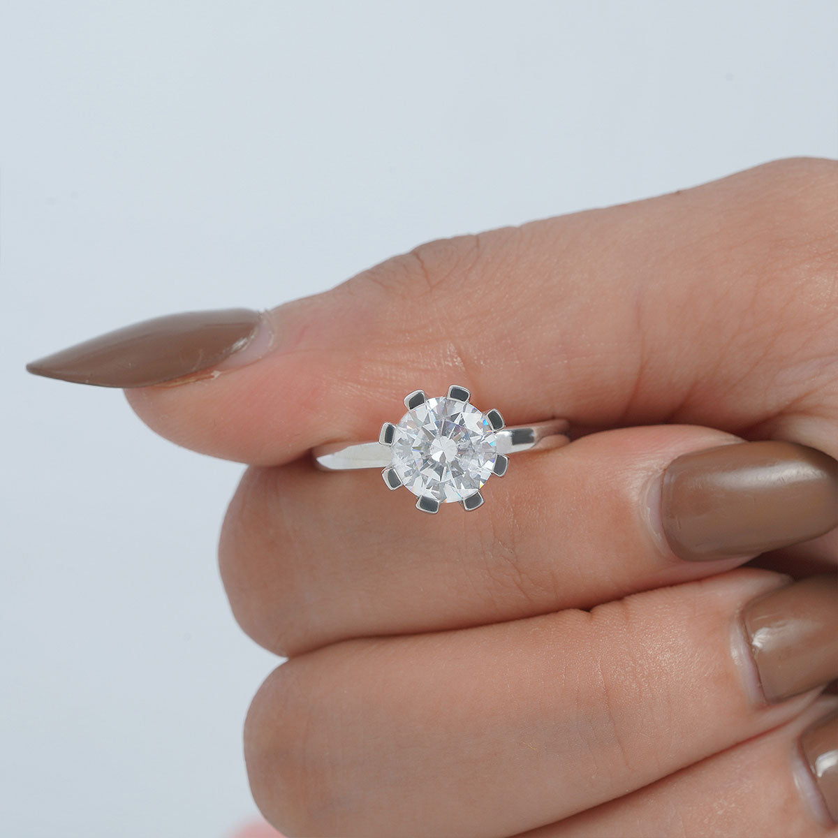 8mm Round 2ct AAA CZ Solitaire Engagement Ring Basket Setting