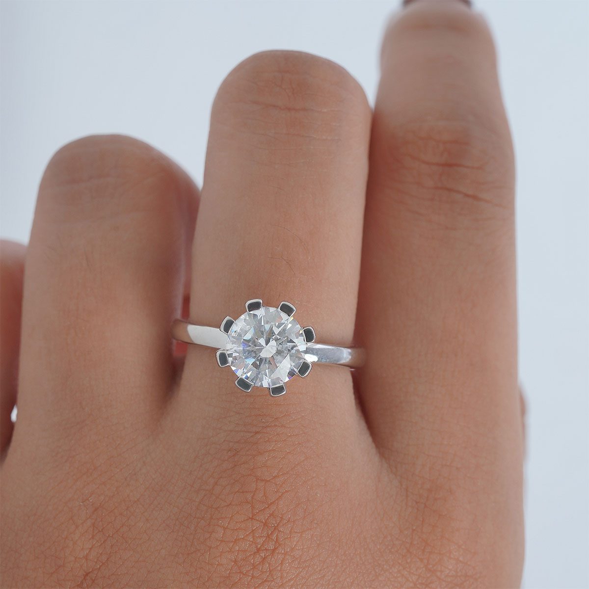 8mm Round 2ct AAA CZ Solitaire Engagement Ring Basket Setting