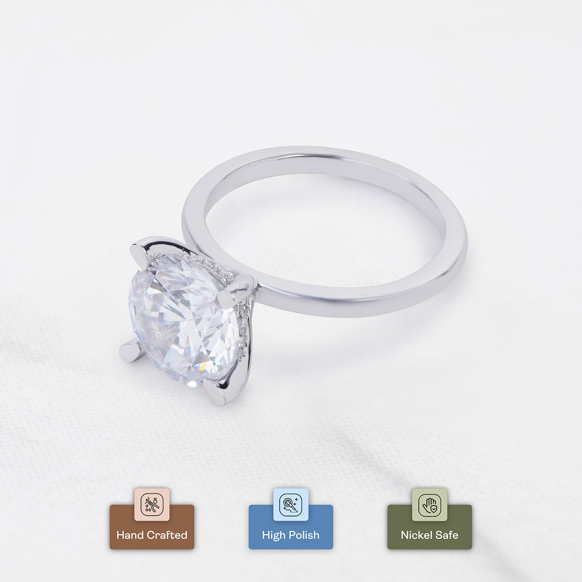 3CT Solitaire Engagement Ring Hidden Halo 9mm Round 4 Claw