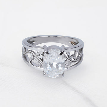 Nature Inspired Wedding Ring Solitaire Cubic Zirconia Floral Leaf