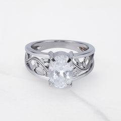 Nature Inspired Wedding Ring Solitaire Cubic Zirconia Floral Leaf