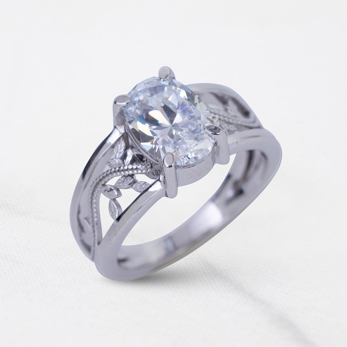 Nature Inspired Wedding Ring Solitaire Cubic Zirconia Floral Leaf