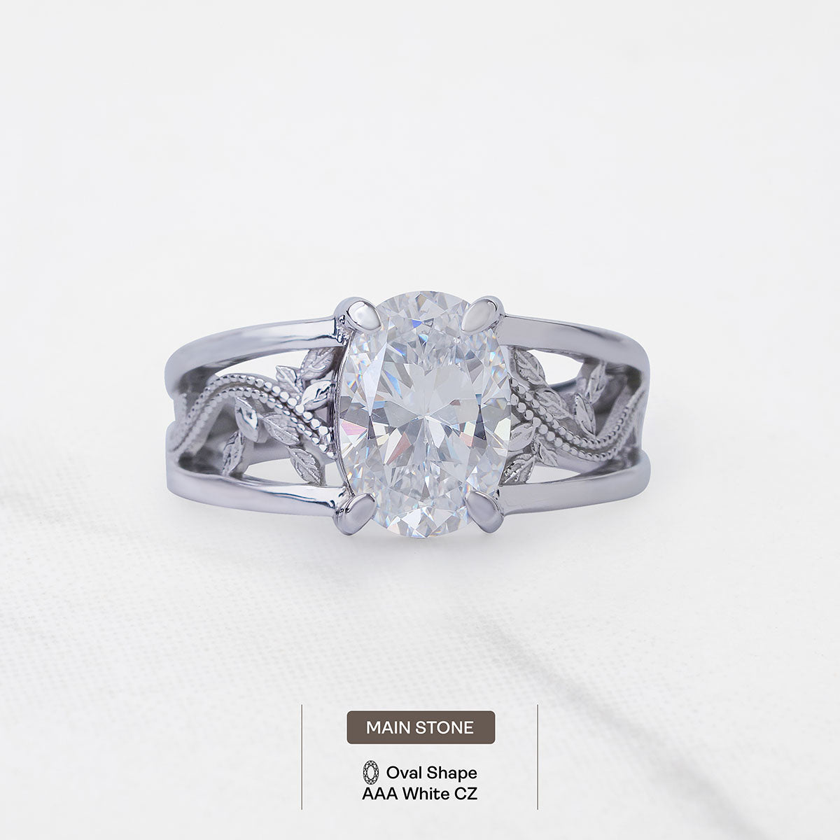 Nature Inspired Wedding Ring Solitaire Cubic Zirconia Floral Leaf
