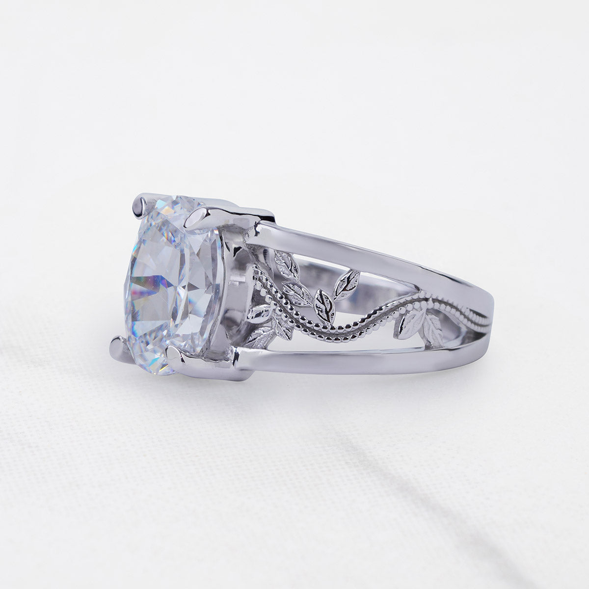 Nature Inspired Wedding Ring Solitaire Cubic Zirconia Floral Leaf