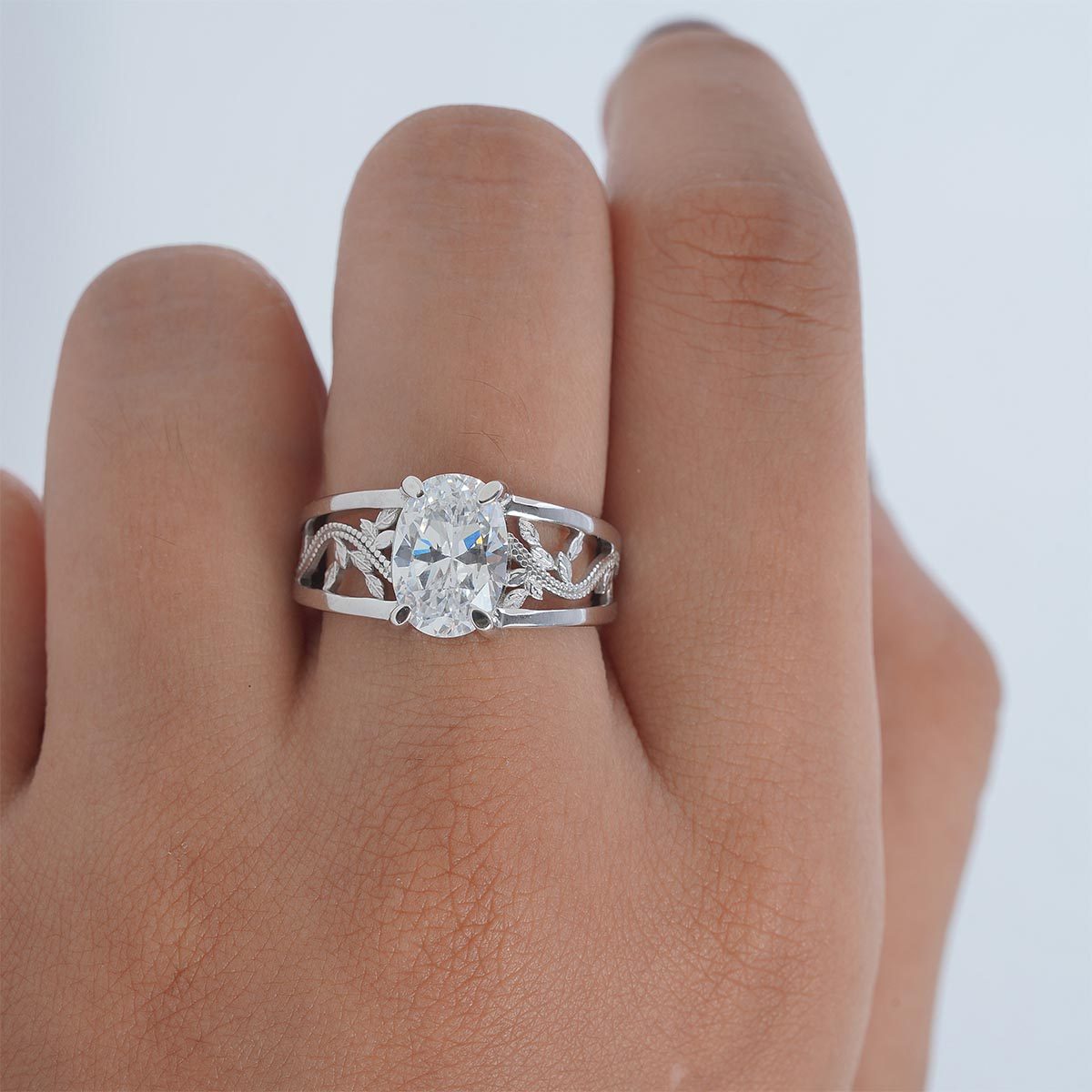Nature Inspired Wedding Ring Solitaire Cubic Zirconia Floral Leaf