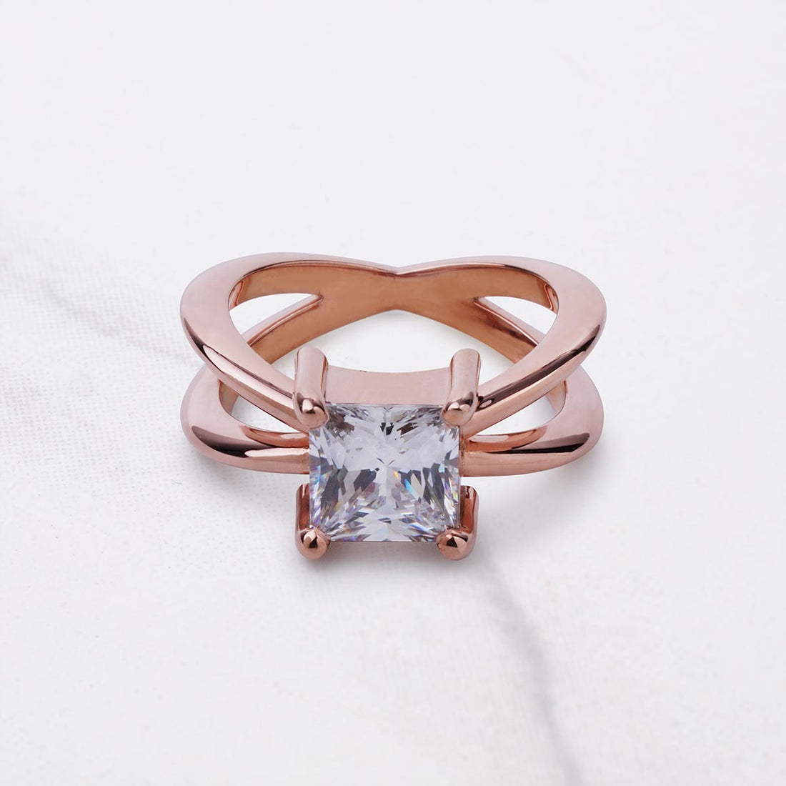 Princess Cut Moissanite Engagement Ring Criss Cross X Design