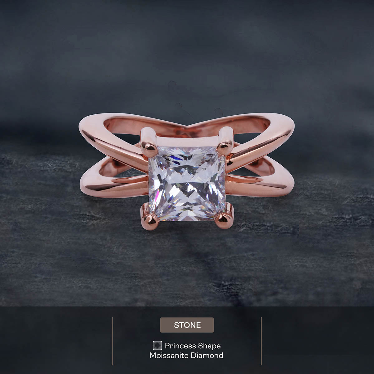 Princess Cut Moissanite Engagement Ring Criss Cross X Design