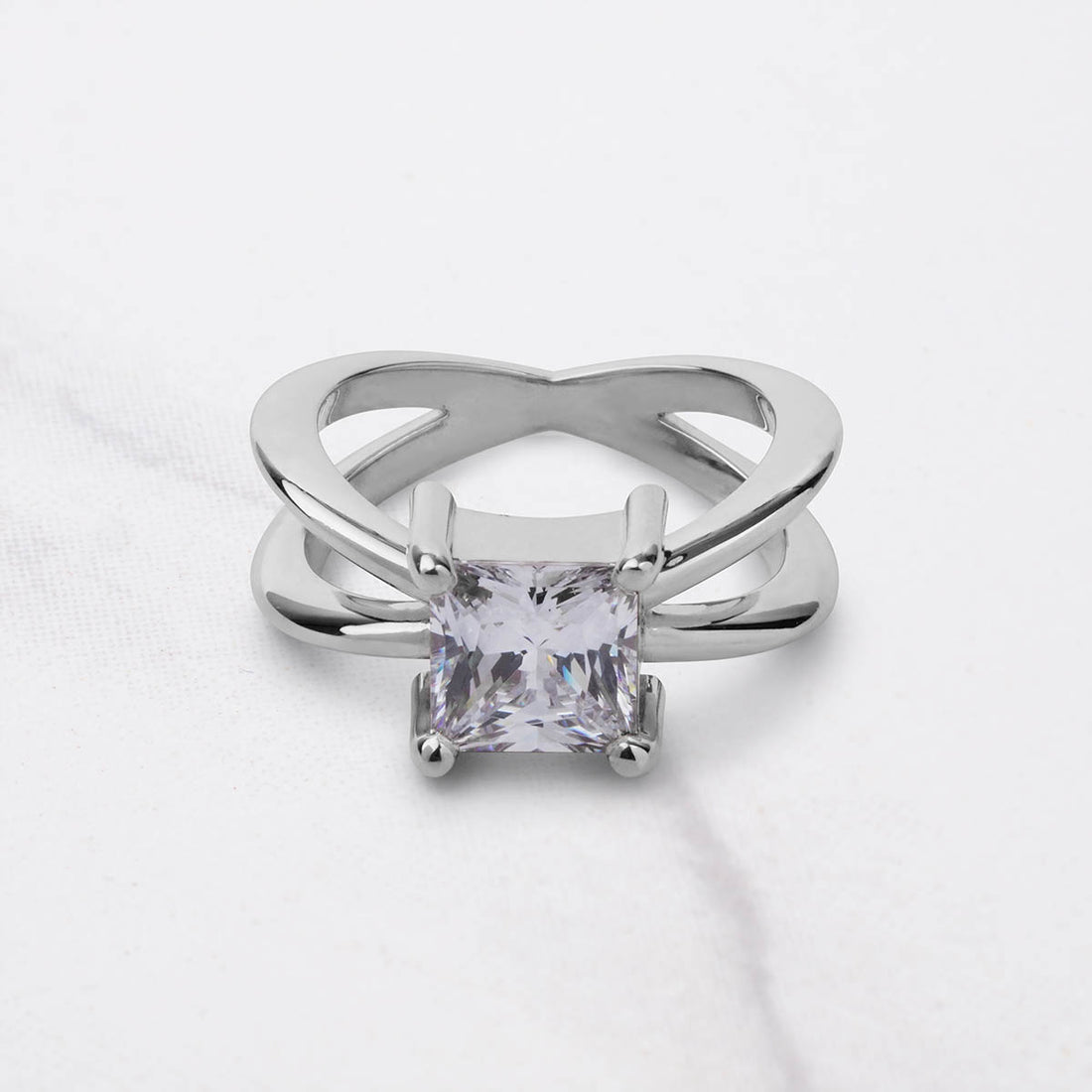 Princess Cut Moissanite Engagement Ring Criss Cross X Design