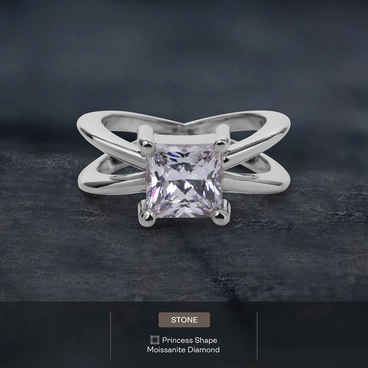 Princess Cut Moissanite Engagement Ring Criss Cross X Design