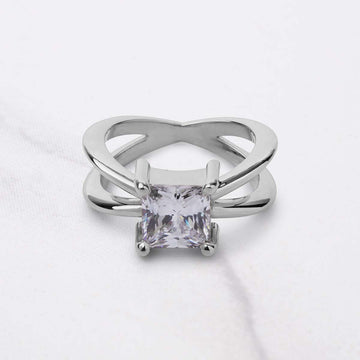 Princess Cut Moissanite Engagement Ring Criss Cross X Design