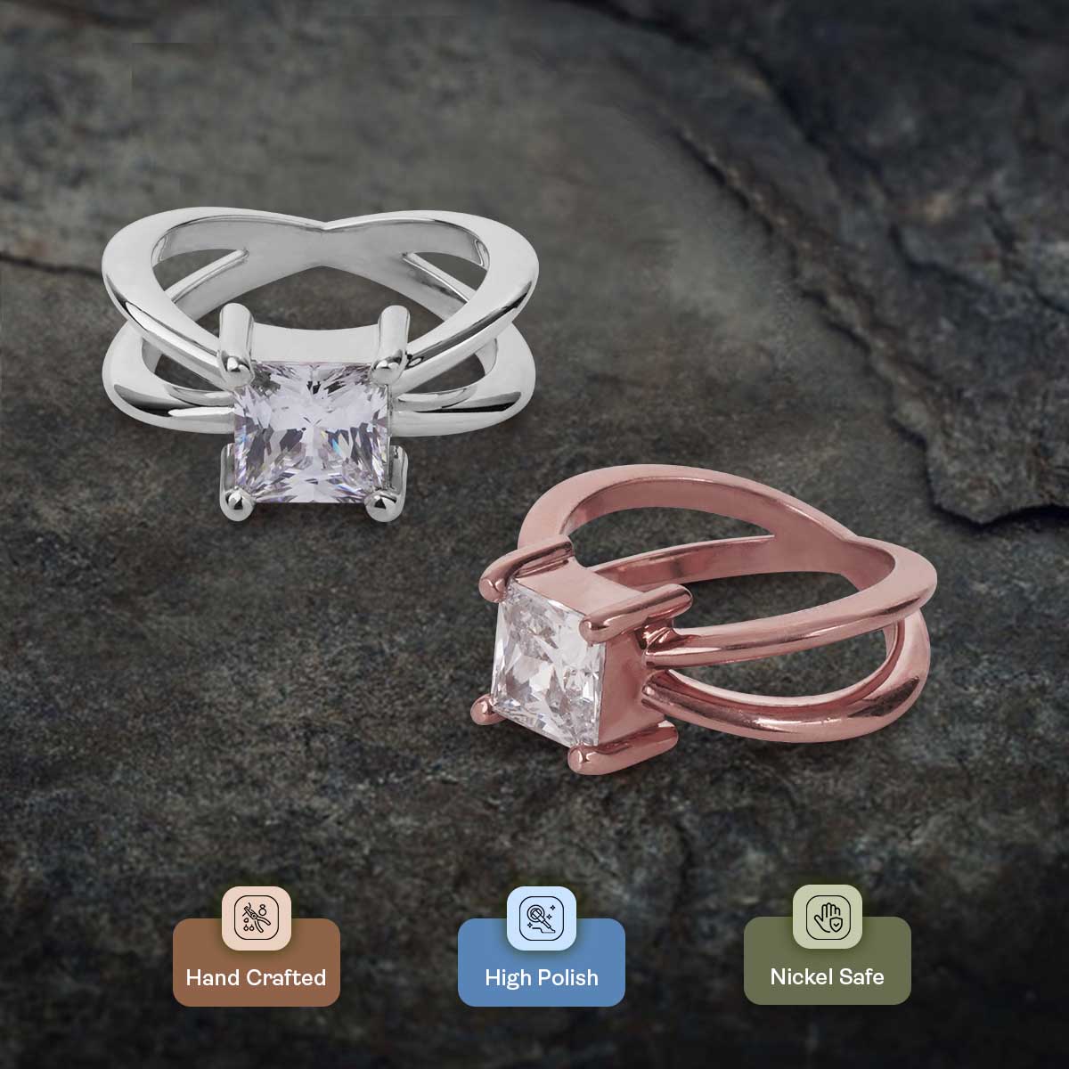 2CT Princess Cut Diamond Engagement Ring Criss Cross X Ring