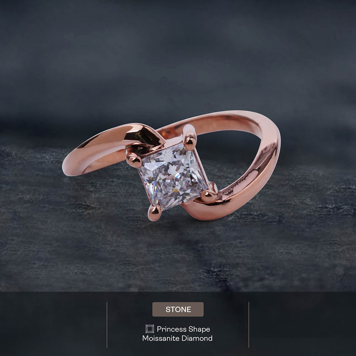 Twisted Engagement Ring Princess Cut Solitaire AAA CZ Diamond
