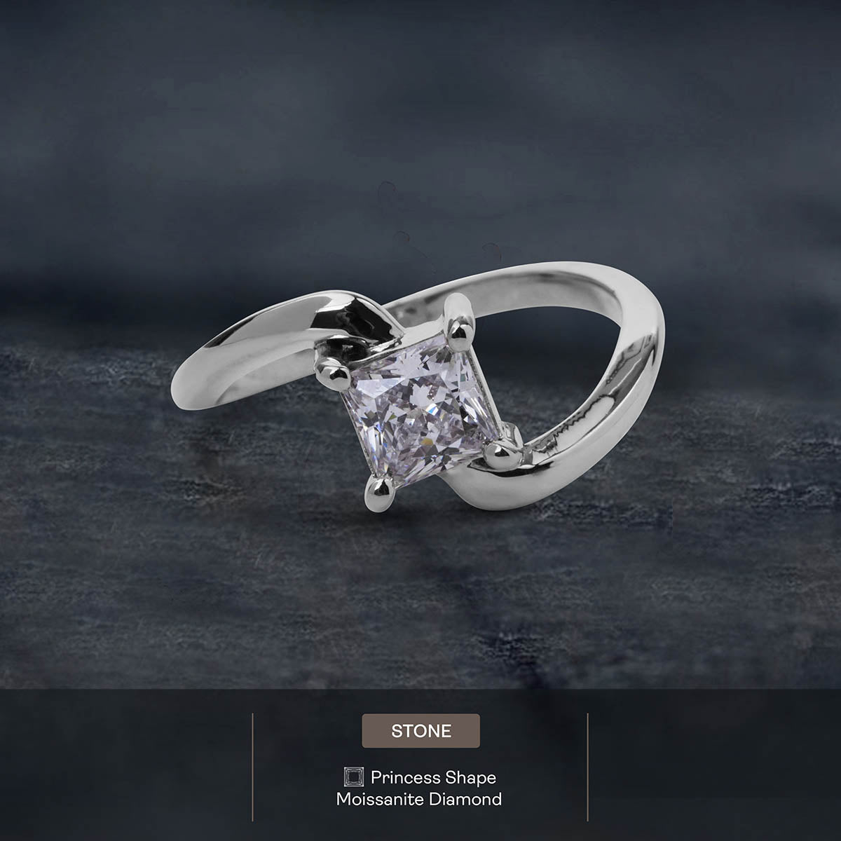 Princess Cut 1CT Solitaire Moissanite Twisted Engagement Ring