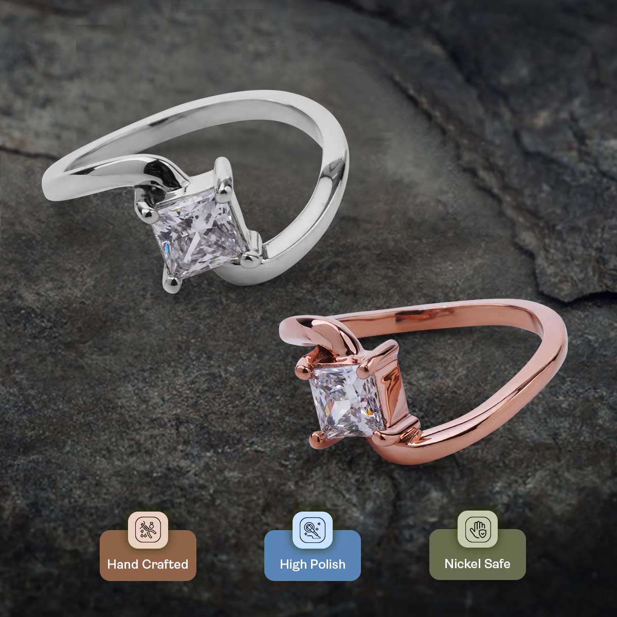 Princess Cut 1CT Solitaire Moissanite Twisted Engagement Ring