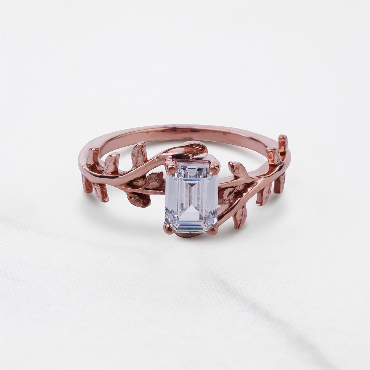 Leaf Vine Diamond Engagement Ring 1Carat Emerald Cut Solitaire