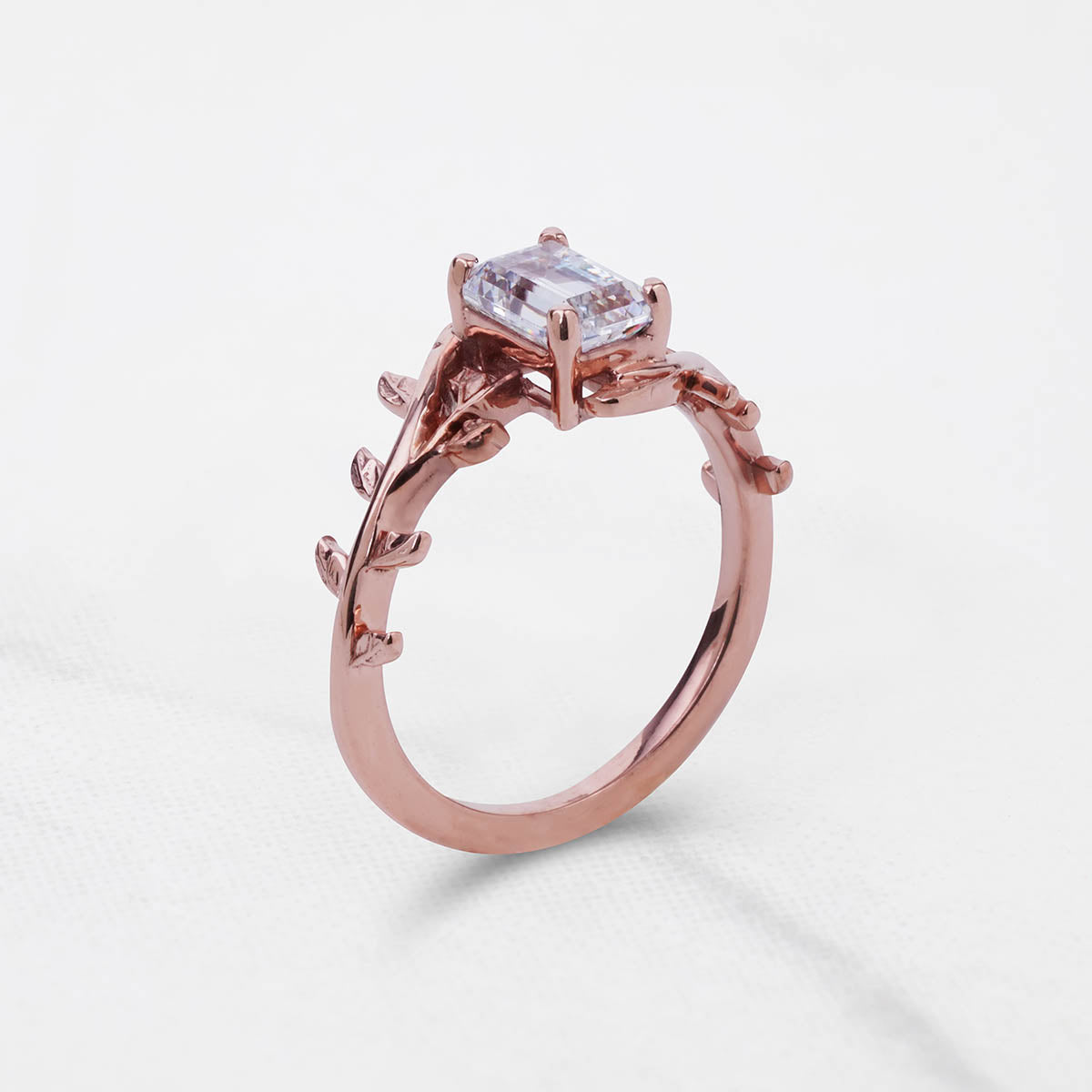 Leaf Vine Diamond Engagement Ring 1Carat Emerald Cut Solitaire