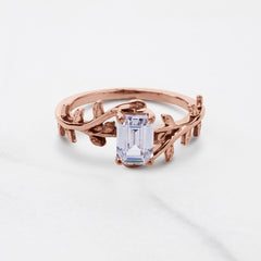 Emerald Cut Moissanite Leaf Vine Nature Inspired Wedding Ring