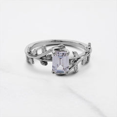 Leaf Vine Diamond Engagement Ring 1Carat Emerald Cut Solitaire