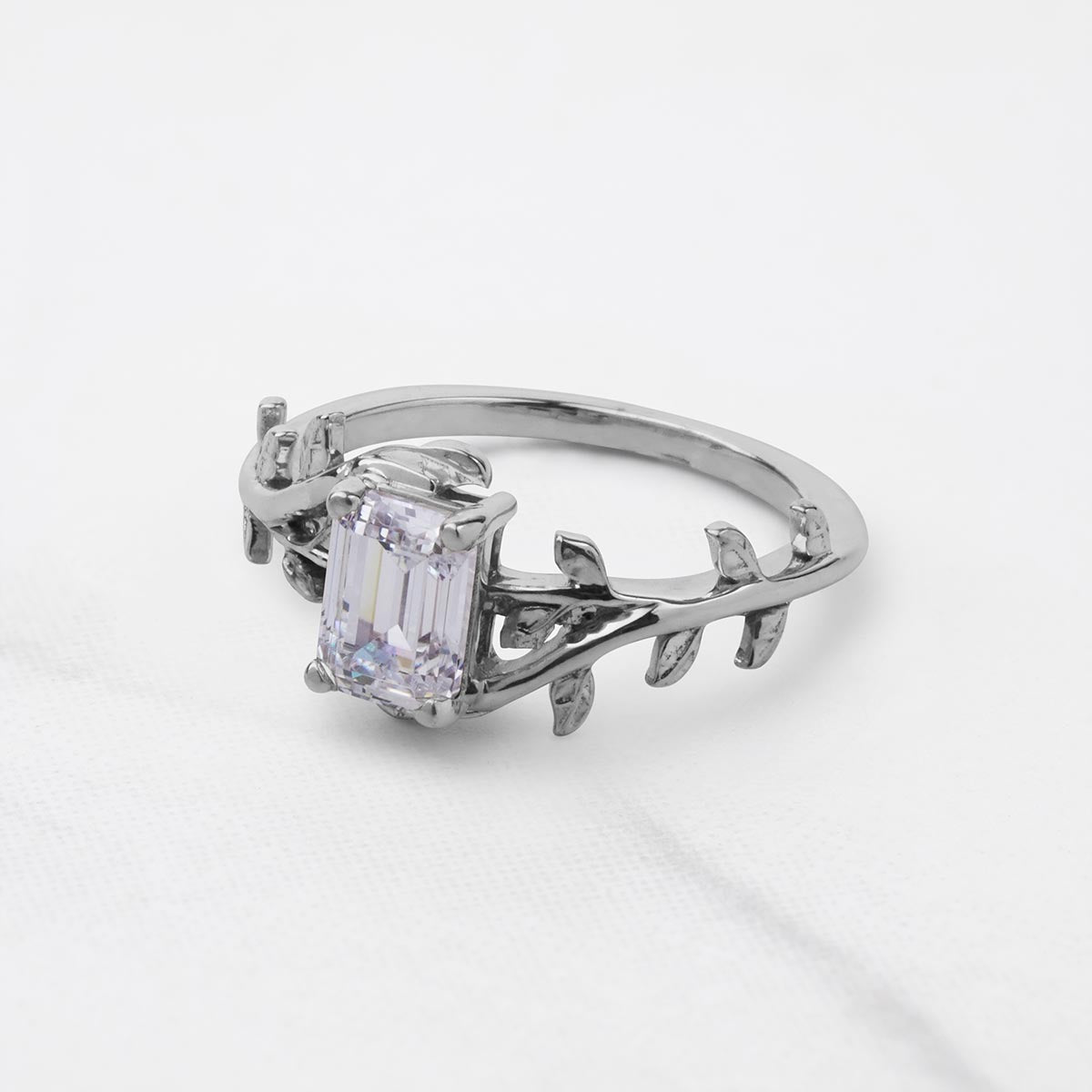Leaf Vine Diamond Engagement Ring 1Carat Emerald Cut Solitaire