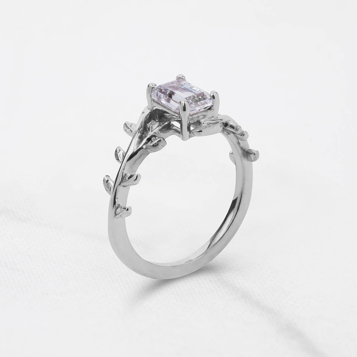 Leaf Vine Diamond Engagement Ring 1Carat Emerald Cut Solitaire